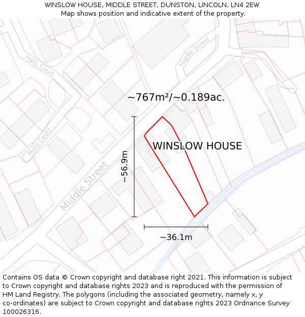 WINSLOW HOUSE, MIDDLE STREET, DUNSTON, LINCOLN, LN4 2EW: Plot and title map