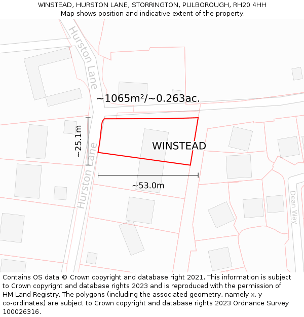 WINSTEAD, HURSTON LANE, STORRINGTON, PULBOROUGH, RH20 4HH: Plot and title map