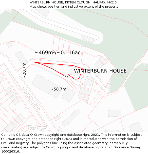 WINTERBURN HOUSE, KITTEN CLOUGH, HALIFAX, HX2 0JJ: Plot and title map