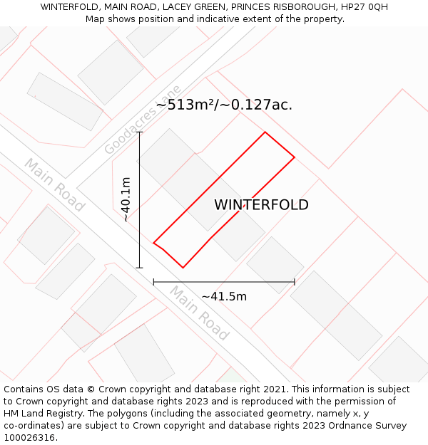 WINTERFOLD, MAIN ROAD, LACEY GREEN, PRINCES RISBOROUGH, HP27 0QH: Plot and title map