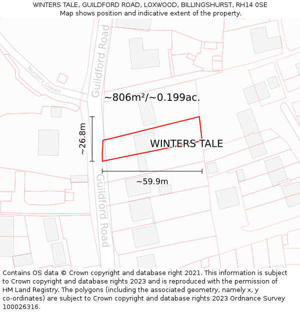 WINTERS TALE, GUILDFORD ROAD, LOXWOOD, BILLINGSHURST, RH14 0SE: Plot and title map