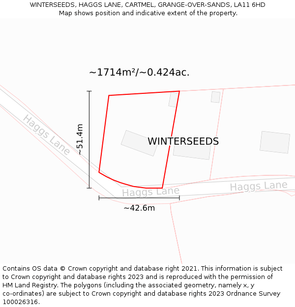 WINTERSEEDS, HAGGS LANE, CARTMEL, GRANGE-OVER-SANDS, LA11 6HD: Plot and title map