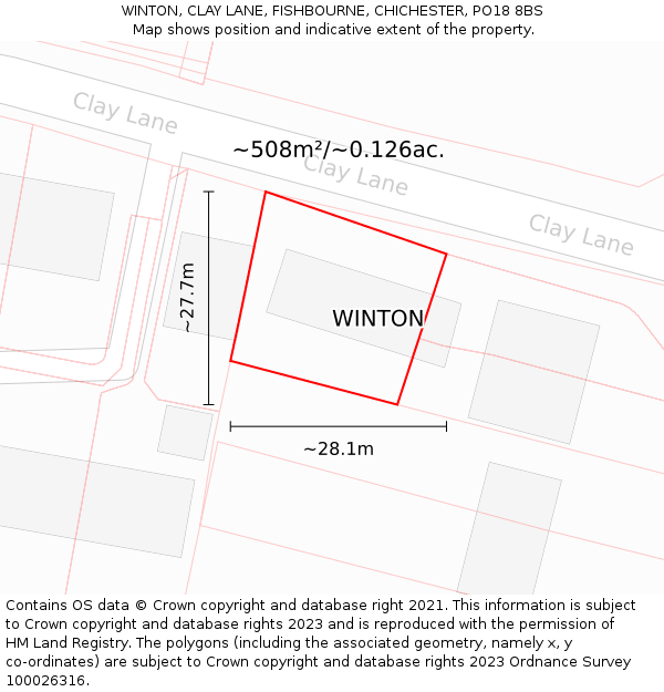 WINTON, CLAY LANE, FISHBOURNE, CHICHESTER, PO18 8BS: Plot and title map