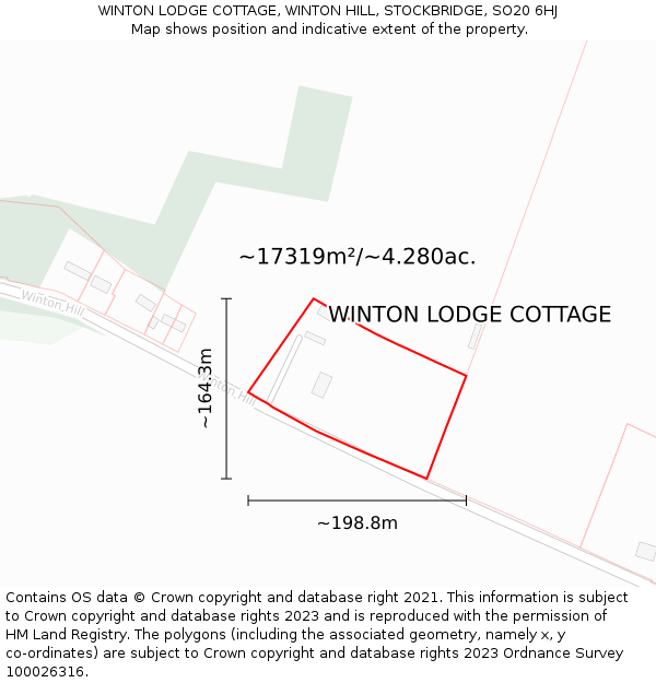 WINTON LODGE COTTAGE, WINTON HILL, STOCKBRIDGE, SO20 6HJ: Plot and title map