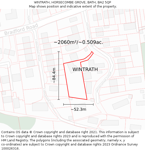 WINTRATH, HORSECOMBE GROVE, BATH, BA2 5QP: Plot and title map