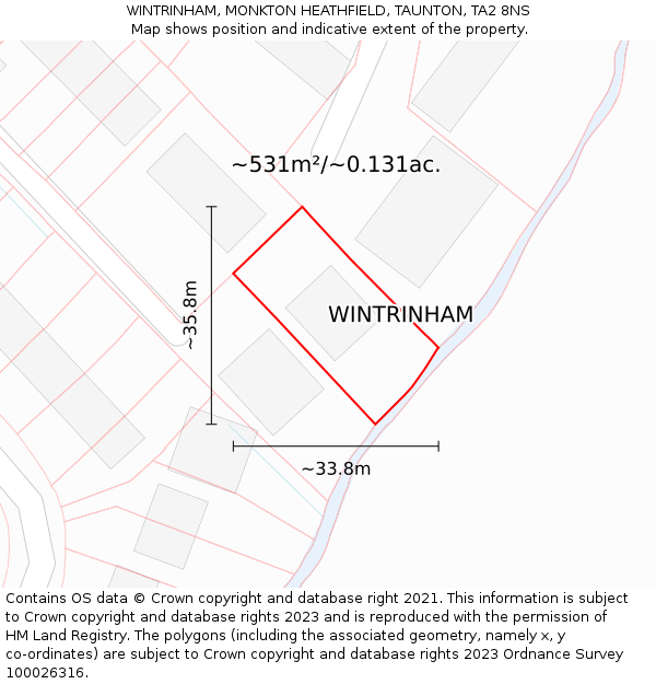 WINTRINHAM, MONKTON HEATHFIELD, TAUNTON, TA2 8NS: Plot and title map