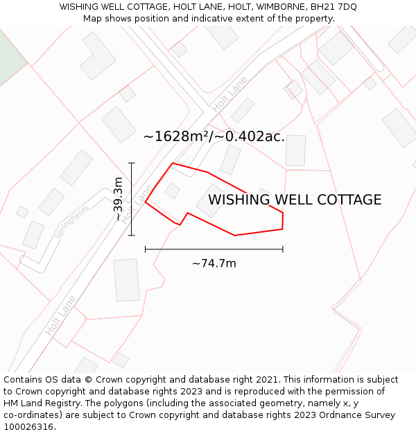 WISHING WELL COTTAGE, HOLT LANE, HOLT, WIMBORNE, BH21 7DQ: Plot and title map