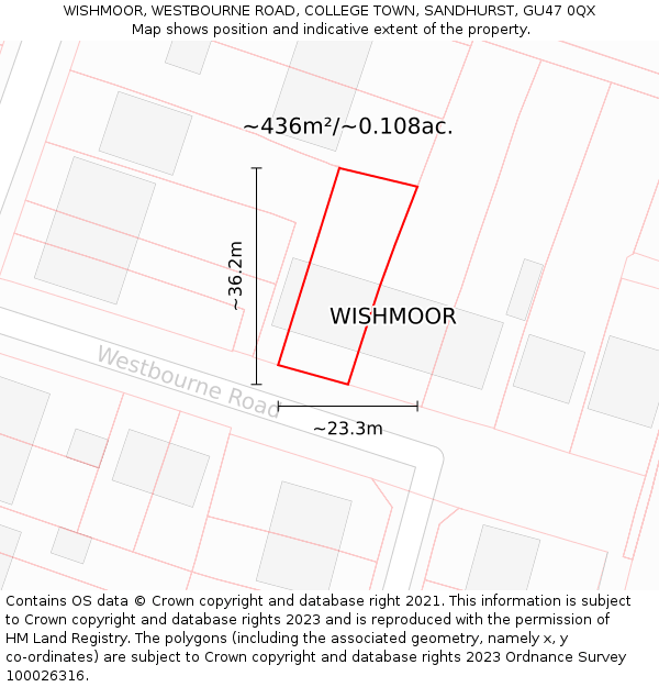 WISHMOOR, WESTBOURNE ROAD, COLLEGE TOWN, SANDHURST, GU47 0QX: Plot and title map