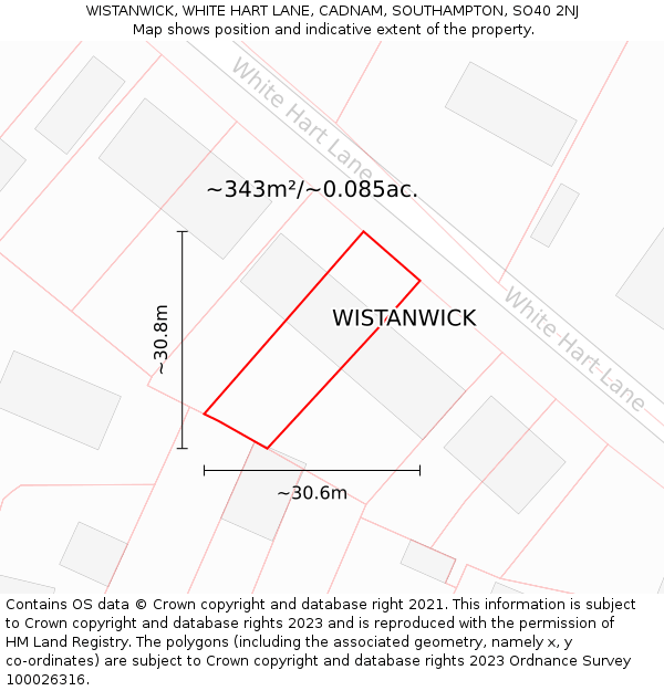 WISTANWICK, WHITE HART LANE, CADNAM, SOUTHAMPTON, SO40 2NJ: Plot and title map