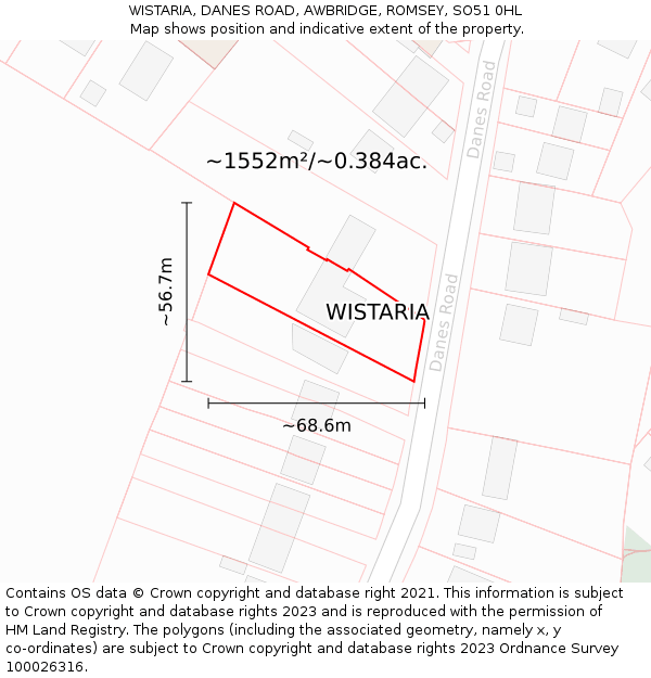 WISTARIA, DANES ROAD, AWBRIDGE, ROMSEY, SO51 0HL: Plot and title map