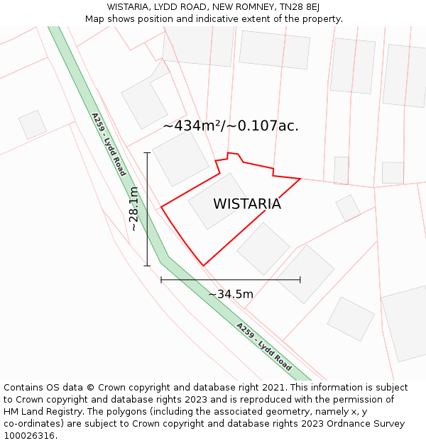 WISTARIA, LYDD ROAD, NEW ROMNEY, TN28 8EJ: Plot and title map