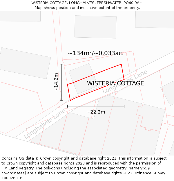 WISTERIA COTTAGE, LONGHALVES, FRESHWATER, PO40 9AH: Plot and title map