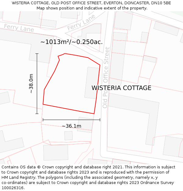 WISTERIA COTTAGE, OLD POST OFFICE STREET, EVERTON, DONCASTER, DN10 5BE: Plot and title map