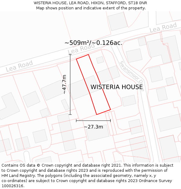 WISTERIA HOUSE, LEA ROAD, HIXON, STAFFORD, ST18 0NR: Plot and title map