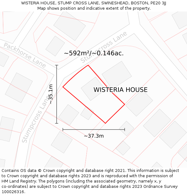 WISTERIA HOUSE, STUMP CROSS LANE, SWINESHEAD, BOSTON, PE20 3JJ: Plot and title map