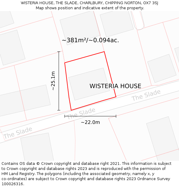 WISTERIA HOUSE, THE SLADE, CHARLBURY, CHIPPING NORTON, OX7 3SJ: Plot and title map