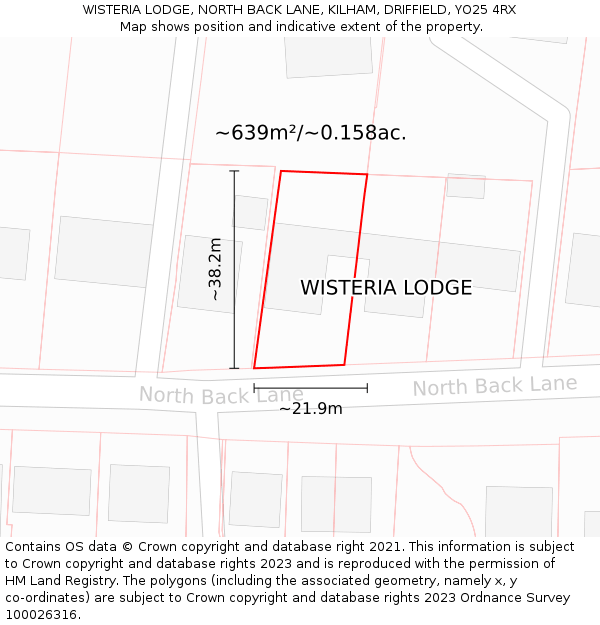 WISTERIA LODGE, NORTH BACK LANE, KILHAM, DRIFFIELD, YO25 4RX: Plot and title map