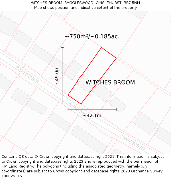 WITCHES BROOM, RAGGLESWOOD, CHISLEHURST, BR7 5NH: Plot and title map
