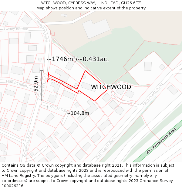 WITCHWOOD, CYPRESS WAY, HINDHEAD, GU26 6EZ: Plot and title map