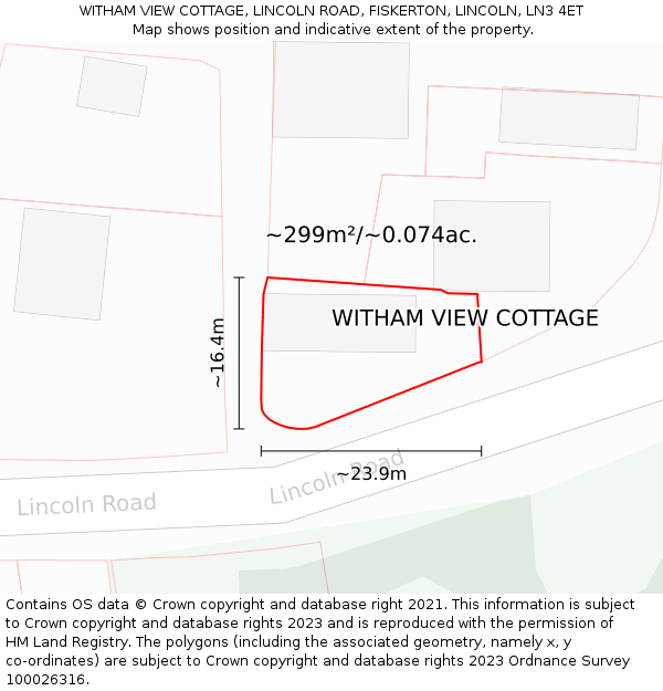 WITHAM VIEW COTTAGE, LINCOLN ROAD, FISKERTON, LINCOLN, LN3 4ET: Plot and title map