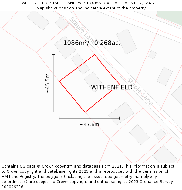 WITHENFIELD, STAPLE LANE, WEST QUANTOXHEAD, TAUNTON, TA4 4DE: Plot and title map