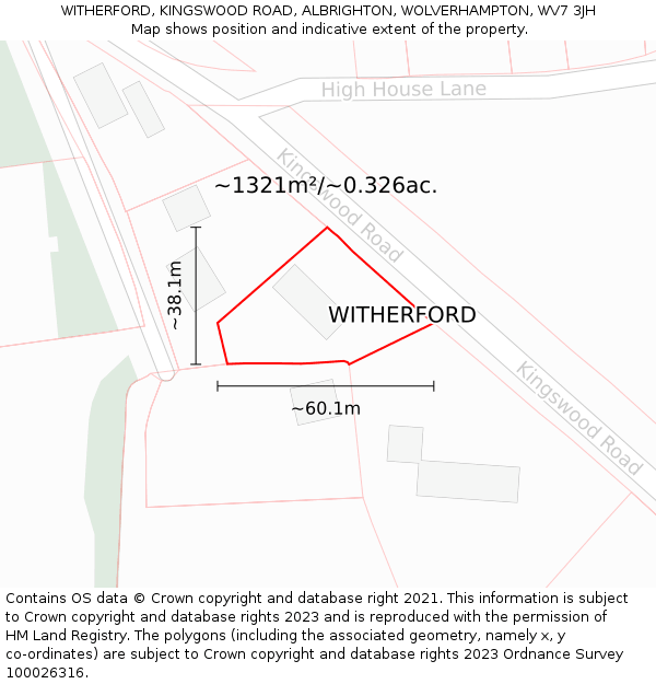 WITHERFORD, KINGSWOOD ROAD, ALBRIGHTON, WOLVERHAMPTON, WV7 3JH: Plot and title map