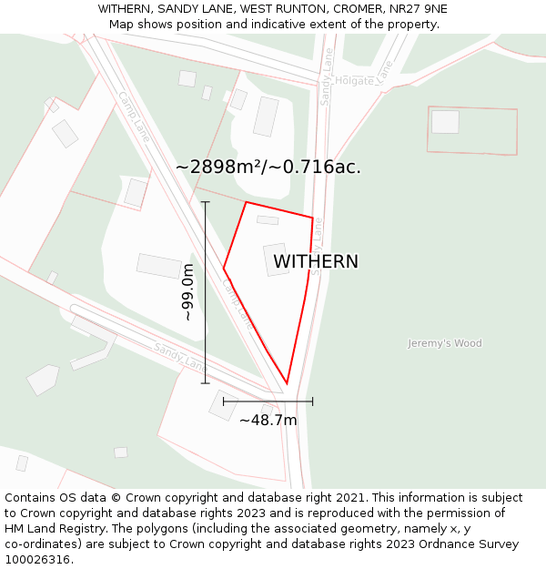 WITHERN, SANDY LANE, WEST RUNTON, CROMER, NR27 9NE: Plot and title map