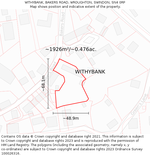 WITHYBANK, BAKERS ROAD, WROUGHTON, SWINDON, SN4 0RP: Plot and title map