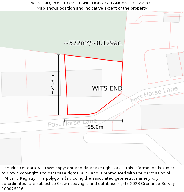 WITS END, POST HORSE LANE, HORNBY, LANCASTER, LA2 8RH: Plot and title map