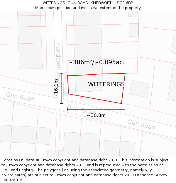 WITTERINGS, GUN ROAD, KNEBWORTH, SG3 6BP: Plot and title map