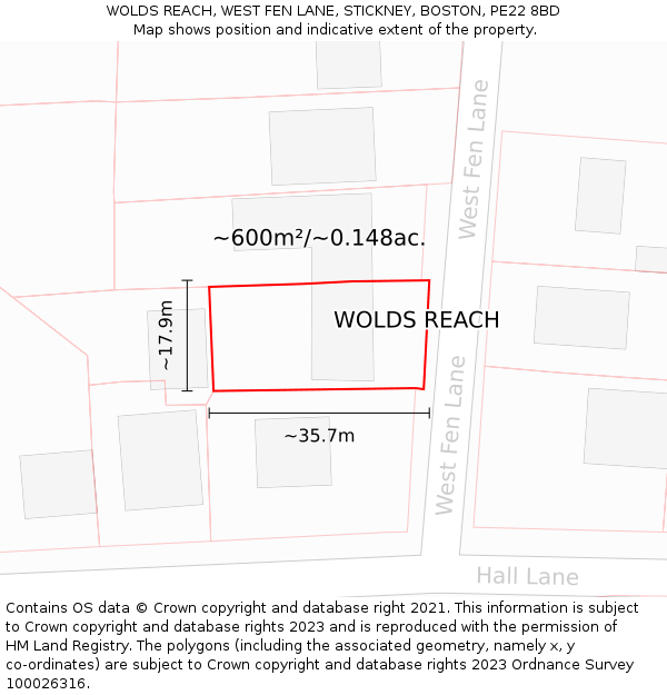 WOLDS REACH, WEST FEN LANE, STICKNEY, BOSTON, PE22 8BD: Plot and title map