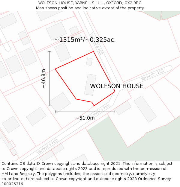 WOLFSON HOUSE, YARNELLS HILL, OXFORD, OX2 9BG: Plot and title map