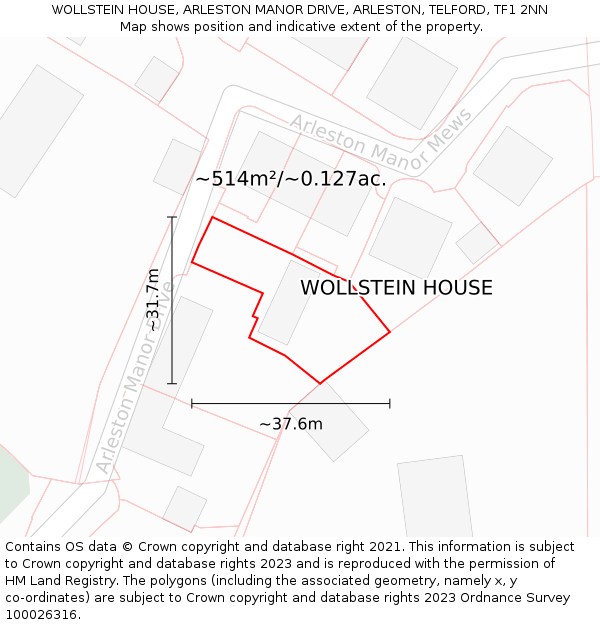 WOLLSTEIN HOUSE, ARLESTON MANOR DRIVE, ARLESTON, TELFORD, TF1 2NN: Plot and title map