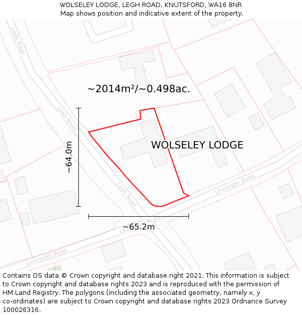 WOLSELEY LODGE, LEGH ROAD, KNUTSFORD, WA16 8NR: Plot and title map