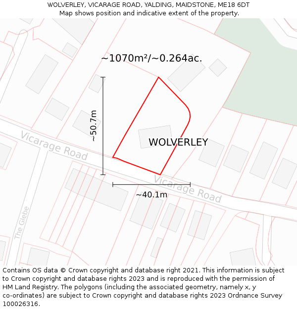 WOLVERLEY, VICARAGE ROAD, YALDING, MAIDSTONE, ME18 6DT: Plot and title map