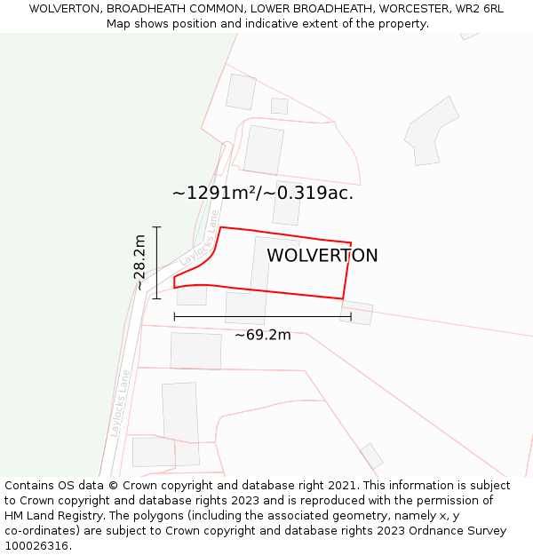 WOLVERTON, BROADHEATH COMMON, LOWER BROADHEATH, WORCESTER, WR2 6RL: Plot and title map