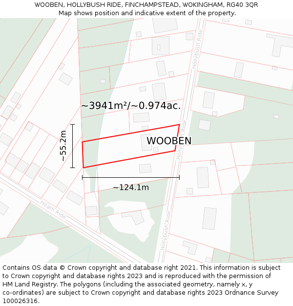 WOOBEN, HOLLYBUSH RIDE, FINCHAMPSTEAD, WOKINGHAM, RG40 3QR: Plot and title map