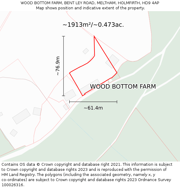 WOOD BOTTOM FARM, BENT LEY ROAD, MELTHAM, HOLMFIRTH, HD9 4AP: Plot and title map