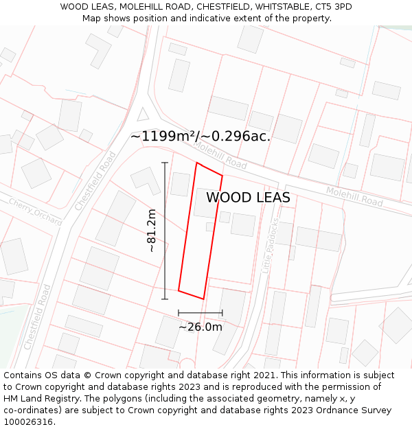 WOOD LEAS, MOLEHILL ROAD, CHESTFIELD, WHITSTABLE, CT5 3PD: Plot and title map