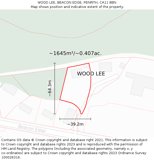 WOOD LEE, BEACON EDGE, PENRITH, CA11 8BN: Plot and title map