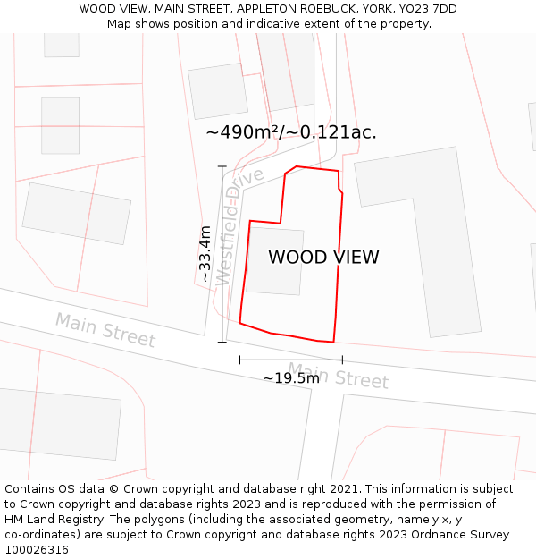 WOOD VIEW, MAIN STREET, APPLETON ROEBUCK, YORK, YO23 7DD: Plot and title map