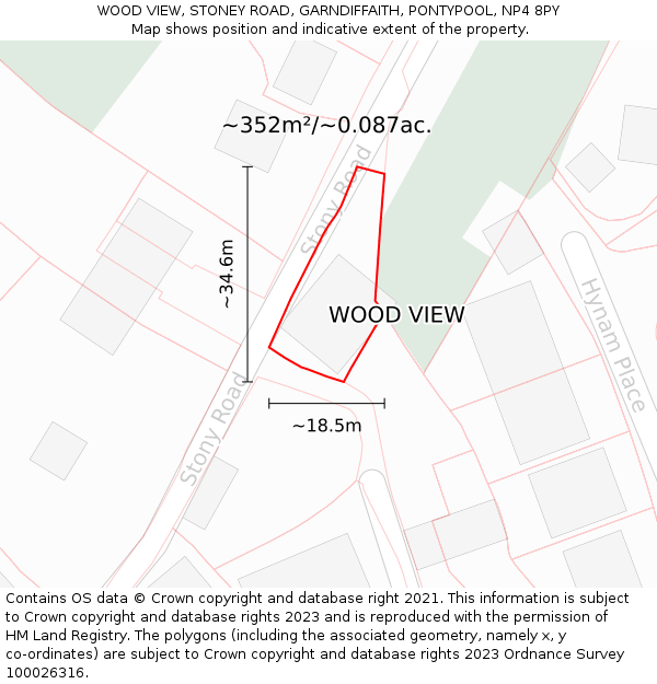 WOOD VIEW, STONEY ROAD, GARNDIFFAITH, PONTYPOOL, NP4 8PY: Plot and title map