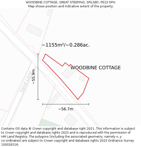 WOODBINE COTTAGE, GREAT STEEPING, SPILSBY, PE23 5PN: Plot and title map