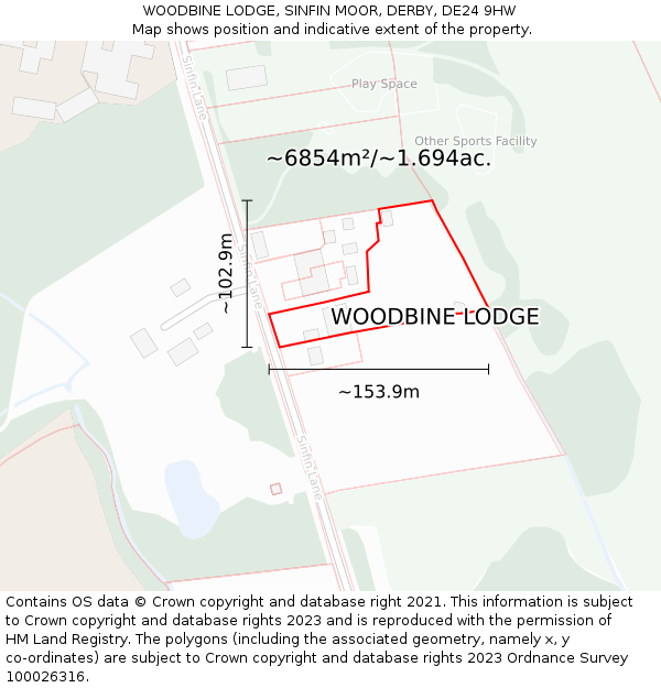 WOODBINE LODGE, SINFIN MOOR, DERBY, DE24 9HW: Plot and title map