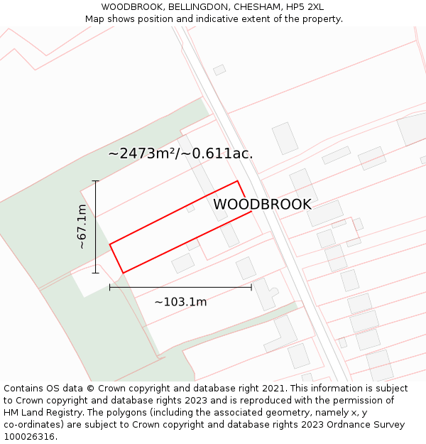 WOODBROOK, BELLINGDON, CHESHAM, HP5 2XL: Plot and title map