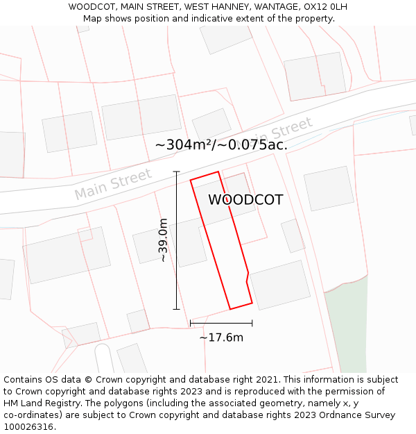 WOODCOT, MAIN STREET, WEST HANNEY, WANTAGE, OX12 0LH: Plot and title map