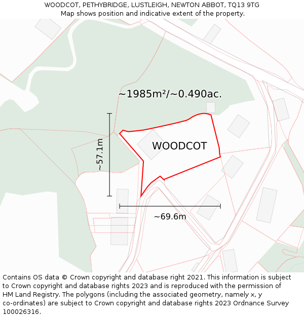 WOODCOT, PETHYBRIDGE, LUSTLEIGH, NEWTON ABBOT, TQ13 9TG: Plot and title map