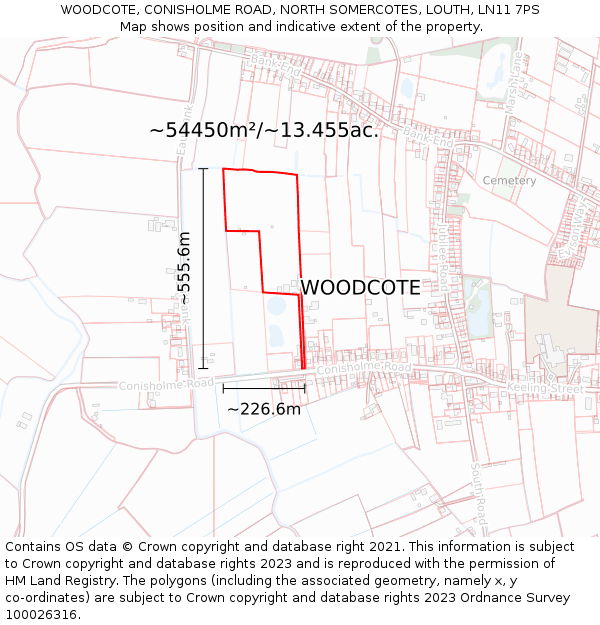 WOODCOTE, CONISHOLME ROAD, NORTH SOMERCOTES, LOUTH, LN11 7PS: Plot and title map