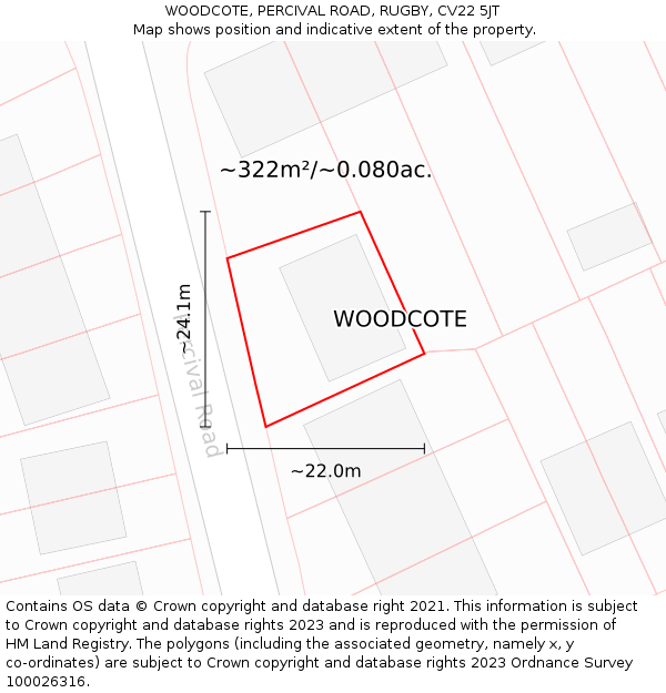 WOODCOTE, PERCIVAL ROAD, RUGBY, CV22 5JT: Plot and title map