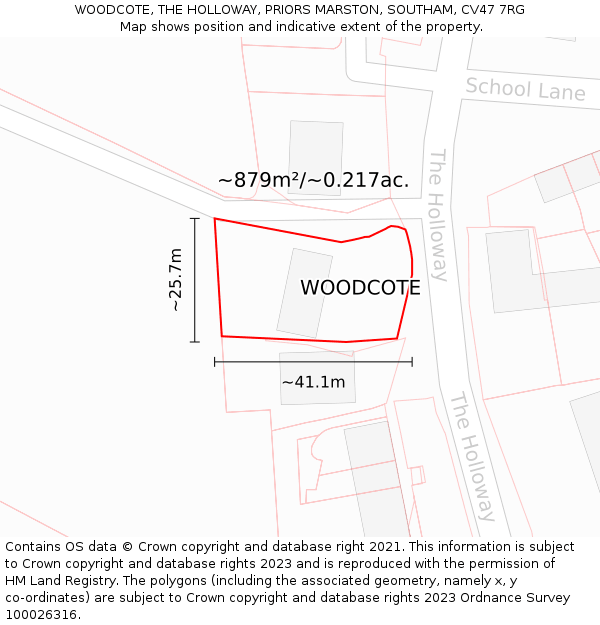 WOODCOTE, THE HOLLOWAY, PRIORS MARSTON, SOUTHAM, CV47 7RG: Plot and title map